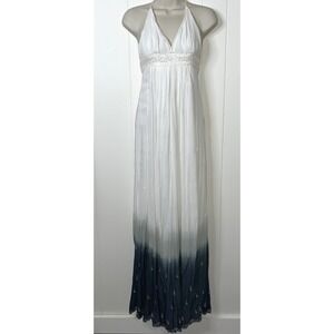 $160 ANTHROPOLOGIE HAZEL OMBRÉ MAXI HALTER‎ DRESS SMALL WHITE Bohemian NWT